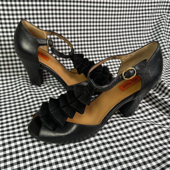 Miz Mooz Sailor Black T-Strap Ruffle Heel Retro Twee Cosplay Women's Size 9.5 - Picture 1 of 6